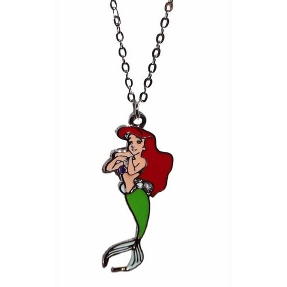 Little Mermaid Silvertone/Enamel Finish Pendant Necklace w/ 17" Chain