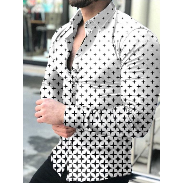 Cárdigan de lujo de moda para fiesta de graduación para hombre, camisa de solapa con botones y talla grande para eventos sociales, top informal con estampado de manga larga en dorado, morado y azul