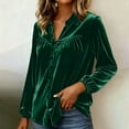 thumbnail image 5 of qolati Velvet Tops for Women Long Sleeve Lapel Collard Velours Shirt Winter Vintage Comfy Blouses Holiday Party Clothes, 5 of 8