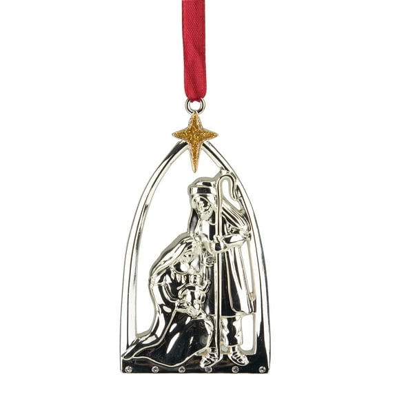 Northlight 3.5" Silver-Plated Nativity Scene Christmas Ornament with European Crystals