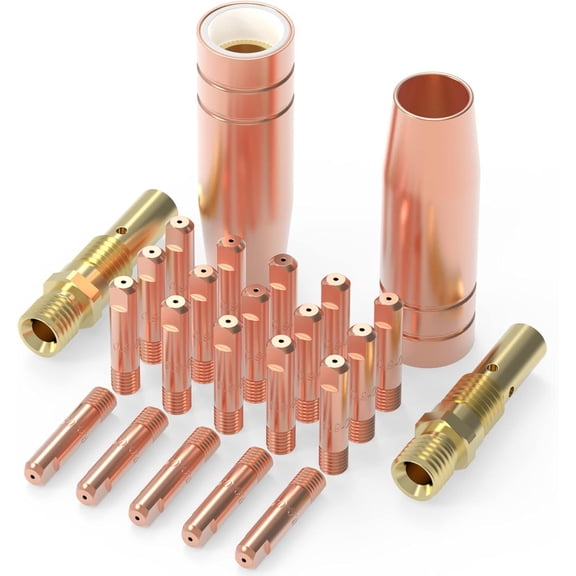 20 Pack 0.035 in. MIG Welding Contact Tips, Copper Material,1 Mig gun: 20pcs Contact Tips 11-35 0.035"   2pcs gas nozzles 21-50 1/2"   2pcs gas diffusers 35-50