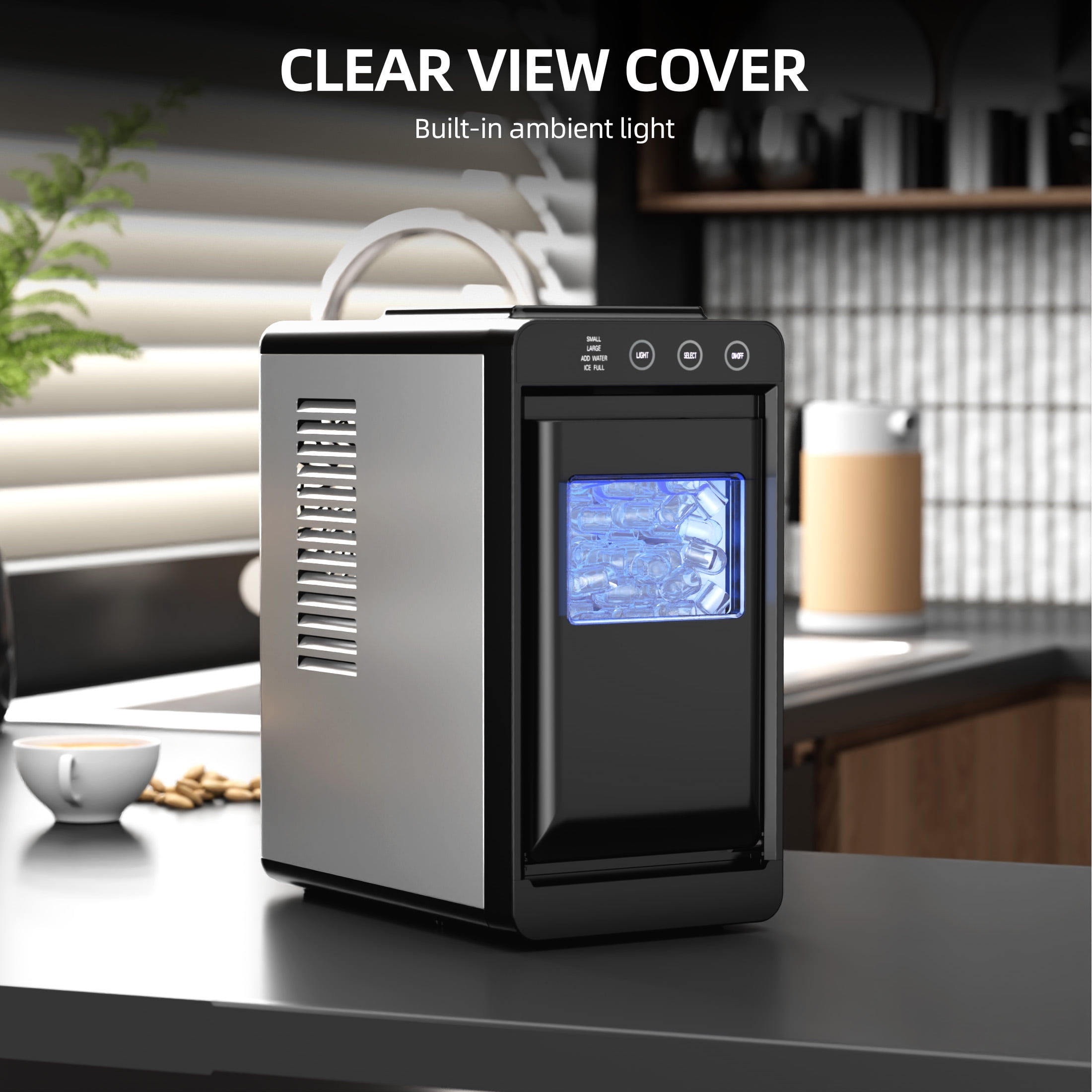 Auseo Countertop Ice Maker Portable, 26 lbs/Day, 8Pcs in 6Mins, Auto-Cleaning, Ice Machine with Ice Scoop, for Home/Office/Party
