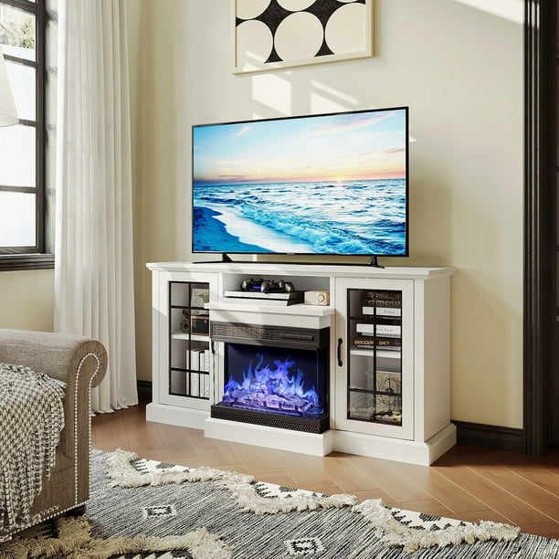 Meuble TV Avec Cheminée Middlebrook – Noir – Bois – Neuf