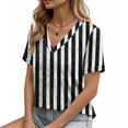 thumbnail image 5 of Blouses for Women Striped Regular Fit V-Neck Summer Tops Short Sleeve Tops Vertical Stripe Print Casual Daily Office Work Professional Wear, 5 of 7