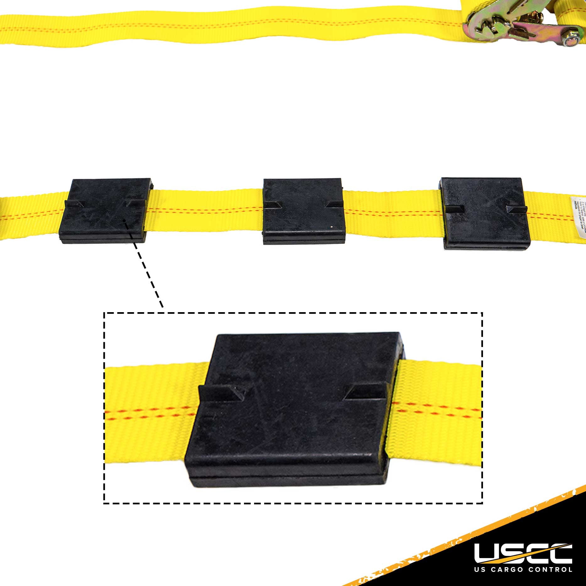 Wheel Strap with 3 Swivel J Hooks w/ 90 degree hook angle, Ratchet,