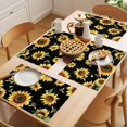 thumbnail image 5 of Sunflower Black Placemats Set of 12 Yellow Petals Floral Farmhouse Bee Place Mats Indoor Wipeable Table Mats Washable Cloth Dining Table Placemats for Kitchen Holiday Party Home Decor 13x19 Inch, 5 of 9
