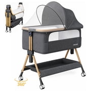 Vipuse Baby Bassinet Bedside Sleeper, Installation-Free Design, Height Adjustable, Baby Bed with One-Touch Folding for Easy Storage, Gray
