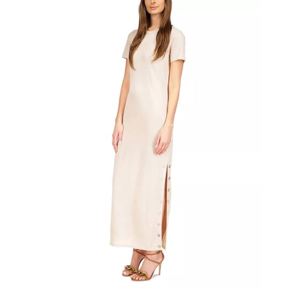 Michael Michael Kors Womens Ribbed T-Shirt Dress White/Gold XL