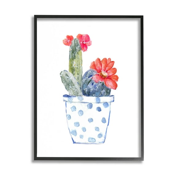 Stupell Industries Patterned Cactus Planter Graphic Art Black Framed Art Print Wall Art, Design by Sally Swatland