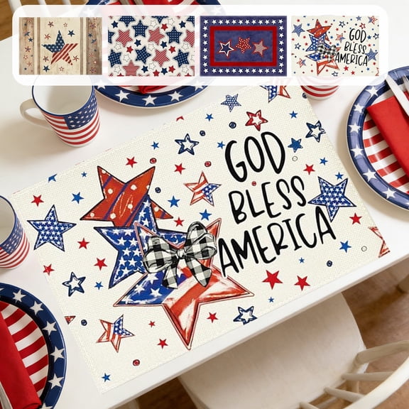 Nkmbld Table Placemats Patriotic Placemat for 4th of July Memorial Day, Heat Resistant Washable Table Mats for Kitchen Dining Party Table Decor