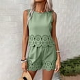 thumbnail image 2 of ASEIDFNSA Women Eyelet Two Piece Shorts Set Embroidered Tank Top and Scalloped Shorts Lounge Wear, 2 of 4