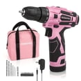 thumbnail image 1 of Juego de destornilladores inalámbricos WORKPRO de 12 V con cargador y bolsa, color rosa, 1 of 9