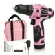 thumbnail image 1 of Juego de destornilladores inalámbricos WORKPRO de 12 V con cargador y bolsa, color rosa, 1 of 9