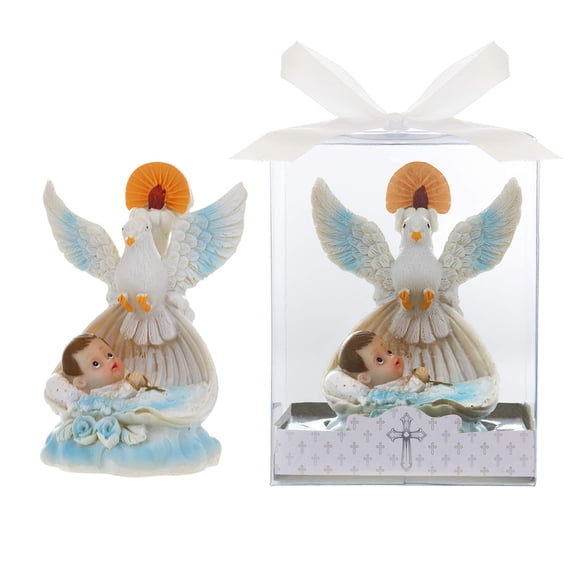 Recuerdo religioso Lunaura bebé en canasta con paloma, set de 12