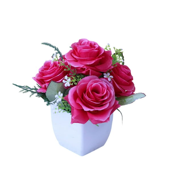 Wosthever Seda inodoro y no tóxico - Flor falsa para el ramo de la boda Planta en maceta Bonsai artificial Decoración Rosa roja