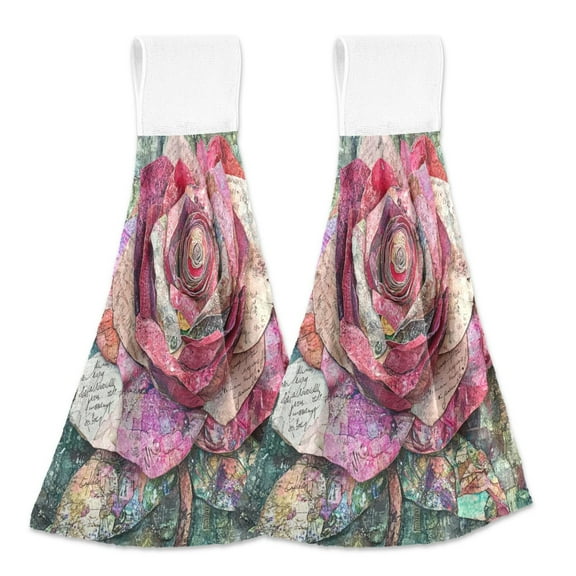 BZSMCE Hanging Hand Towels Fashion Radiant Bloom Pattern 2-Pack - Velcro Style Bathroom Kitchen Towels