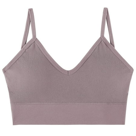 ATOYSOY Women s Ribbed Crop Tank Tops Bra Everyday Bra Spaghetti Strap Yoga Running Activewear Thin Lightly Girls Wirefree Underwear Push Up Bra Breathable Clearance Gray XXL