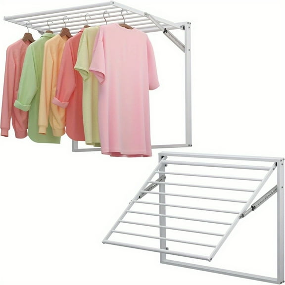 2pcs Laundry Drying Rack Wall Mounted, 31.5-Inch Wide Foldable Drying Rack, Adjustable Wall-Mounted Drying Rack, Retractable Towel Drying Rack, Space-Saving, 9 Metal Rods, 60-Pound Load Capacity