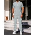 thumbnail image 5 of Men 2 Piece Casual Beach Outfits Short Sleeve Button Down Shirts Summer Loose Pant Sets Vacation Walking Outfits Gray XL, 5 of 6