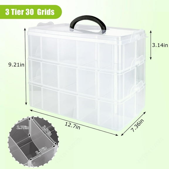 Large Size  Storage Box with 30 Adjustable Compartments -  Stackable Plastic Organizer for Arts, Jewelry, Toys, Sewing & Beauty Supplies