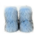 thumbnail image 3 of Plush Snow Boots for Women Slip on Mid Calf Winter Furry Booties Fashion Round Toe Flat Shoes Comfy Short Ankle Boots Sky Blue Size 8.5, 3 of 7