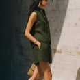 thumbnail image 5 of VBVC Women's Linen Sleeveless Vest 2 Piece Short Sets , Summer Vacation Matching Outfits For Women , Ladies' Stand Collar Button Suit Sets with Pockets,Army Green,S-2XL, 5 of 6