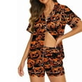 thumbnail image 4 of Feancey Halloween Pajama 2 Piece Sets for Women Cute Ghost Print Sleepwear Short Sleeve Button Down Shirts and Shorts Loungewear Set Multicolor L, 4 of 6