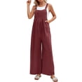 thumbnail image 1 of B91xZ Combinaisons Décontractées pour Femmes Bretelles Réglables Pantalon Large avec Poches, Vin m, 1 of 5