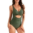 thumbnail image 3 of Women'S One Piece Swimsuits Tummy Control Cutout High Waisted Bathing Suit Wrap Tie Back 1 Piece Swimsuit Army Green M, 3 of 8