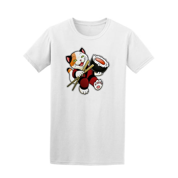 Cartoon Cat With Sushi T-Shirt Men -Image by Shutterstock, Male 3X-Large