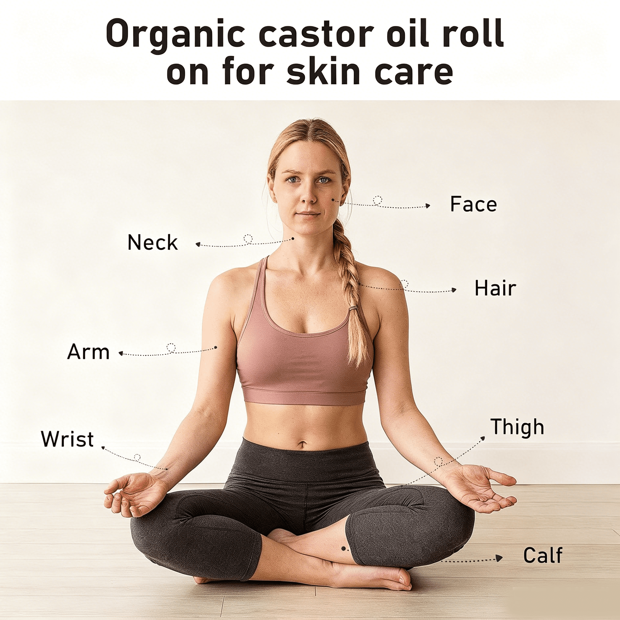 2PC Organic Castor Oil with Rose  Roller, 100% Pure Cold-Pressed, Organic Castor Oil Roll On Rose , Hexane-Free,Amber Glass Bottle for Skin