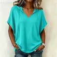 thumbnail image 3 of fatyb Womens Short Sleeve Hoodies V Neck Drawstring Pullover Tops Lightweight Summer Shirts with Hood, 3 of 7