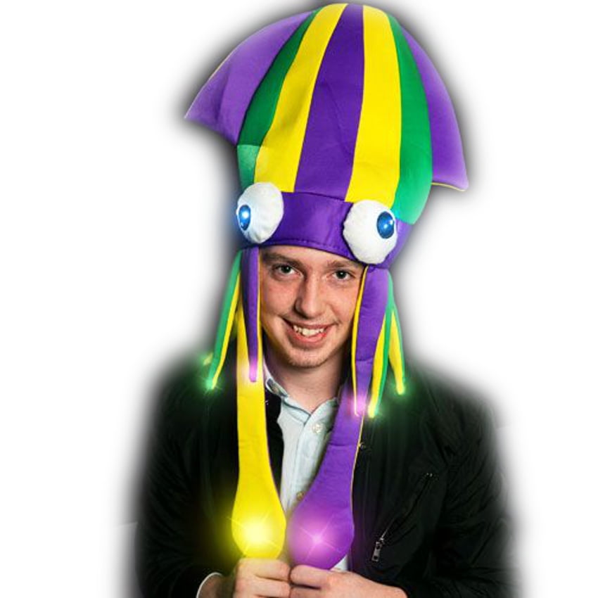 Light Up Flashing Mardi Gras Squid Hat 