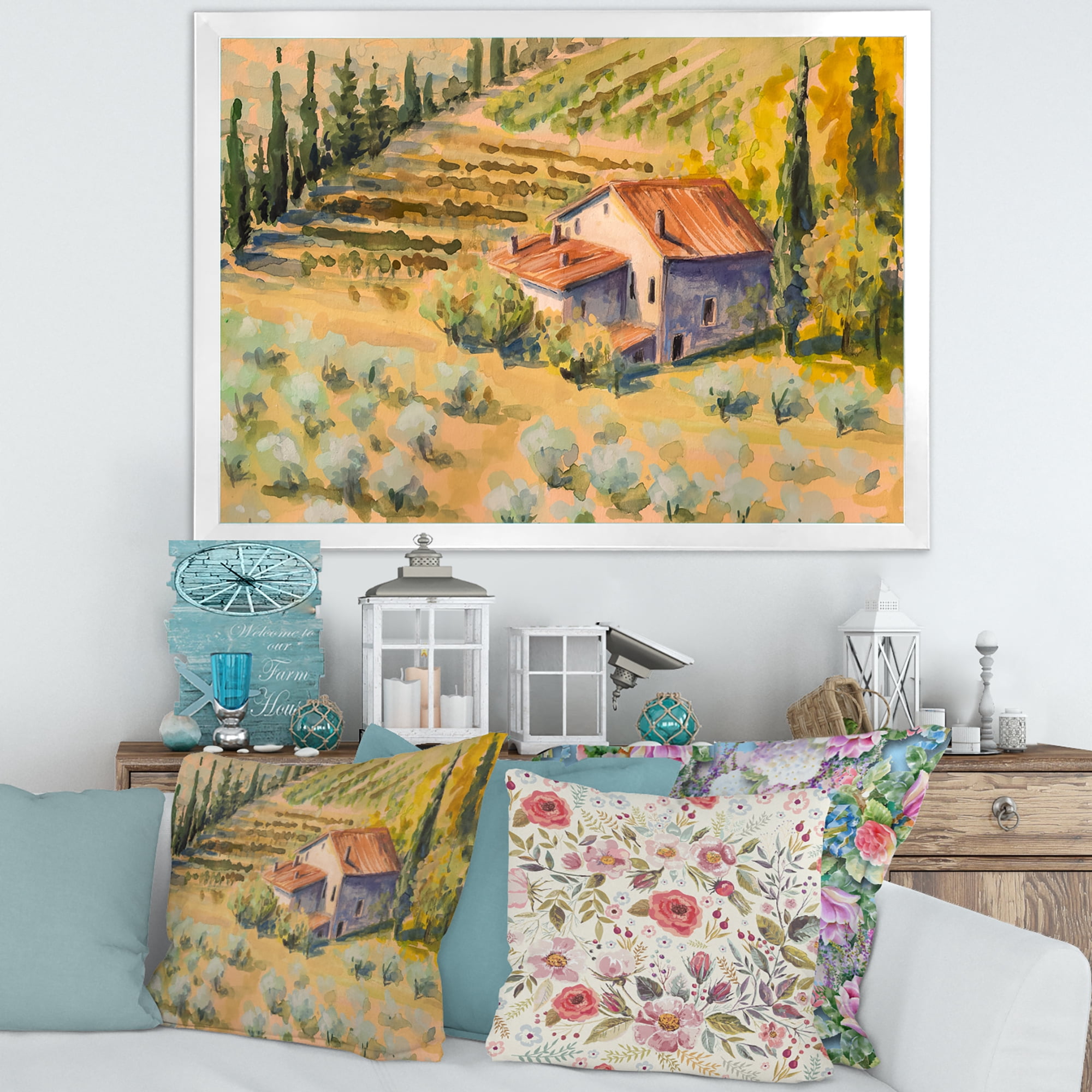 Designart 'Little Farmhouse In Countryside' Country Framed Art Print