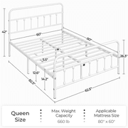 Yaheetech Metal Platform Bed with High Headboard and Footboard, White, Queen