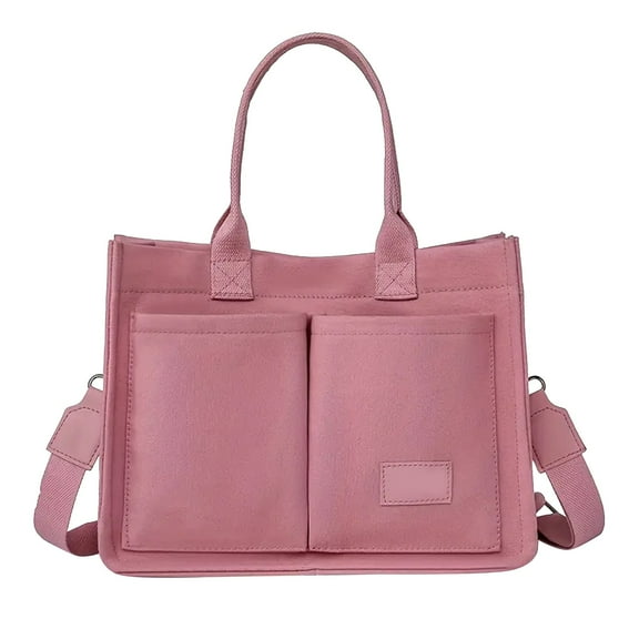 Modstep Canvas Tote Bag for Women Multiple Exterior Pockets Large Crossbody Shoulder Handbag College Shopper Purse with Detachable Strap Pink