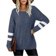 thumbnail image 2 of Haute Edition Female Women's Varsity Stripe Slouchy Long Sleeve T-Shirt Top, 2 of 5