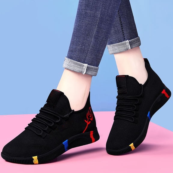IEMIEMIEM Orthopedic Shoes for Women Arch Support Nurse Shoes Lightweight Non Slip Slip on Hiking Shoes Knitted Mesh Rose Stretch Soft 2026 New Foam Shoes Red 7.5 Wide