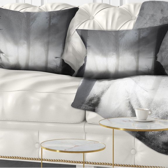 Designart Forest in Heavy Autumn Mist - Landscape Photo Throw Pillow - 12x20