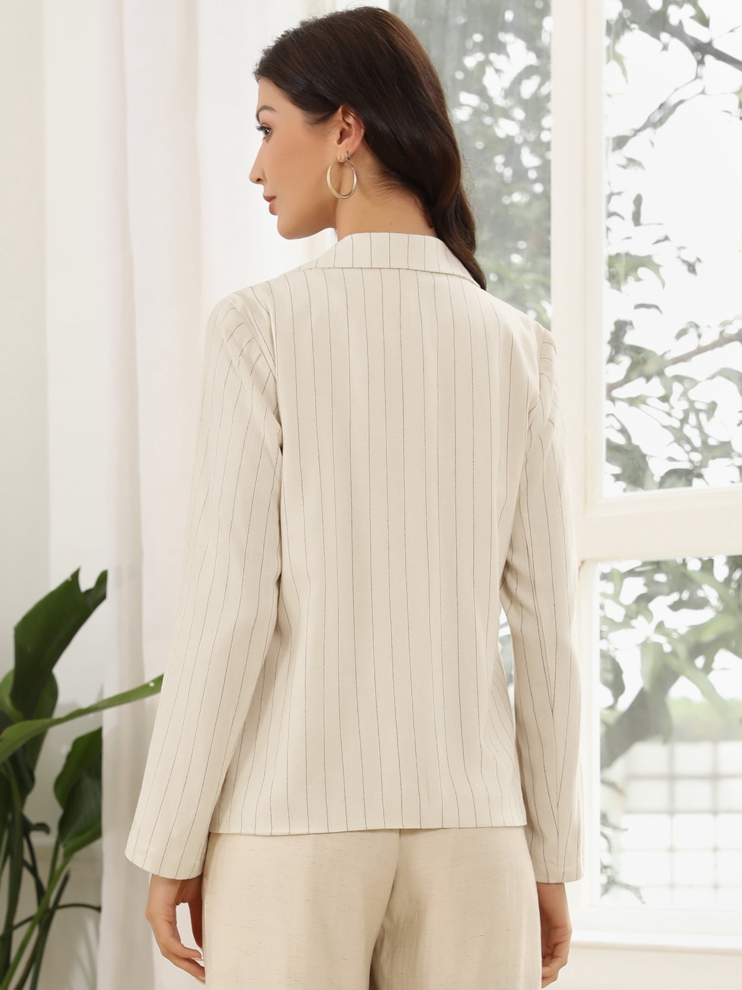 DARING DIVA Women's Striped Notched Collar Long Sleeve Single Button Blazer XL Beige
