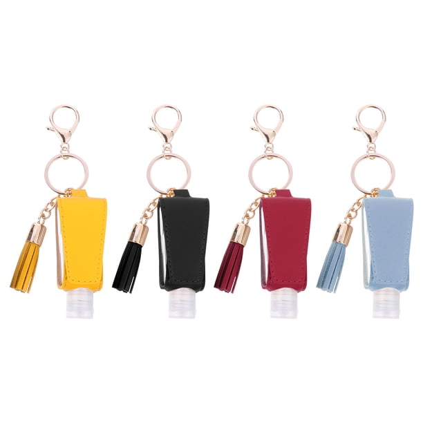 BRIGHTFUFU Portabotellas de viaje de 4 piezas, de cuero sintético, para jabón líquido con botella de 30 ml