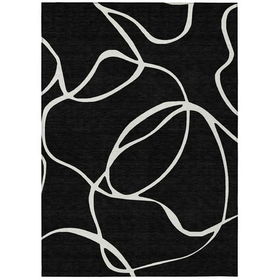 HomeRoots 597461 9 x 12 ft. Black & Ivory Abstract Washable Indoor & Outdoor Rectangle Area Rug