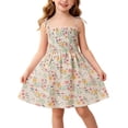thumbnail image 2 of WRKEKC Girls Floral Dress Sleeveless Red Daisy Print Spaghetti Strap Smocked Waist Beach Vacation Dress for 1-7 Years, 2 of 6
