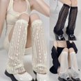 thumbnail image 3 of White Calentadores de pierna fina de verano para mujer, calcetines Harajuku Lolita florales de rayas verticales, malla transparente, holgados, acampanados hasta la rodilla, cubier, 3 of 5