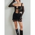 thumbnail image 5 of Yunliwuli Women Spring 2 Pieces Outfits Geometry Pattern Boat Neck Off Shoulder Tie-Up Crop Tops Elastic Waist Mini Skirts Set, 5 of 10
