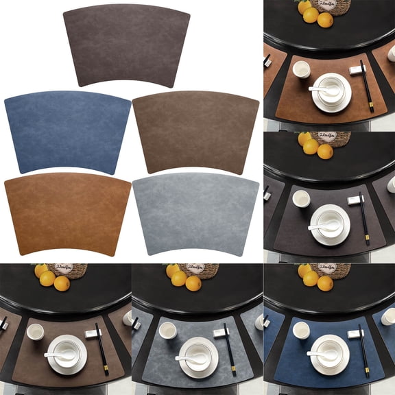 Nkmbld Dining Table Placemats Durable Leather Placemats Fan-Shaped Table Mats, Waterproof Heat Resistant Non-Slip Dining Placemats
