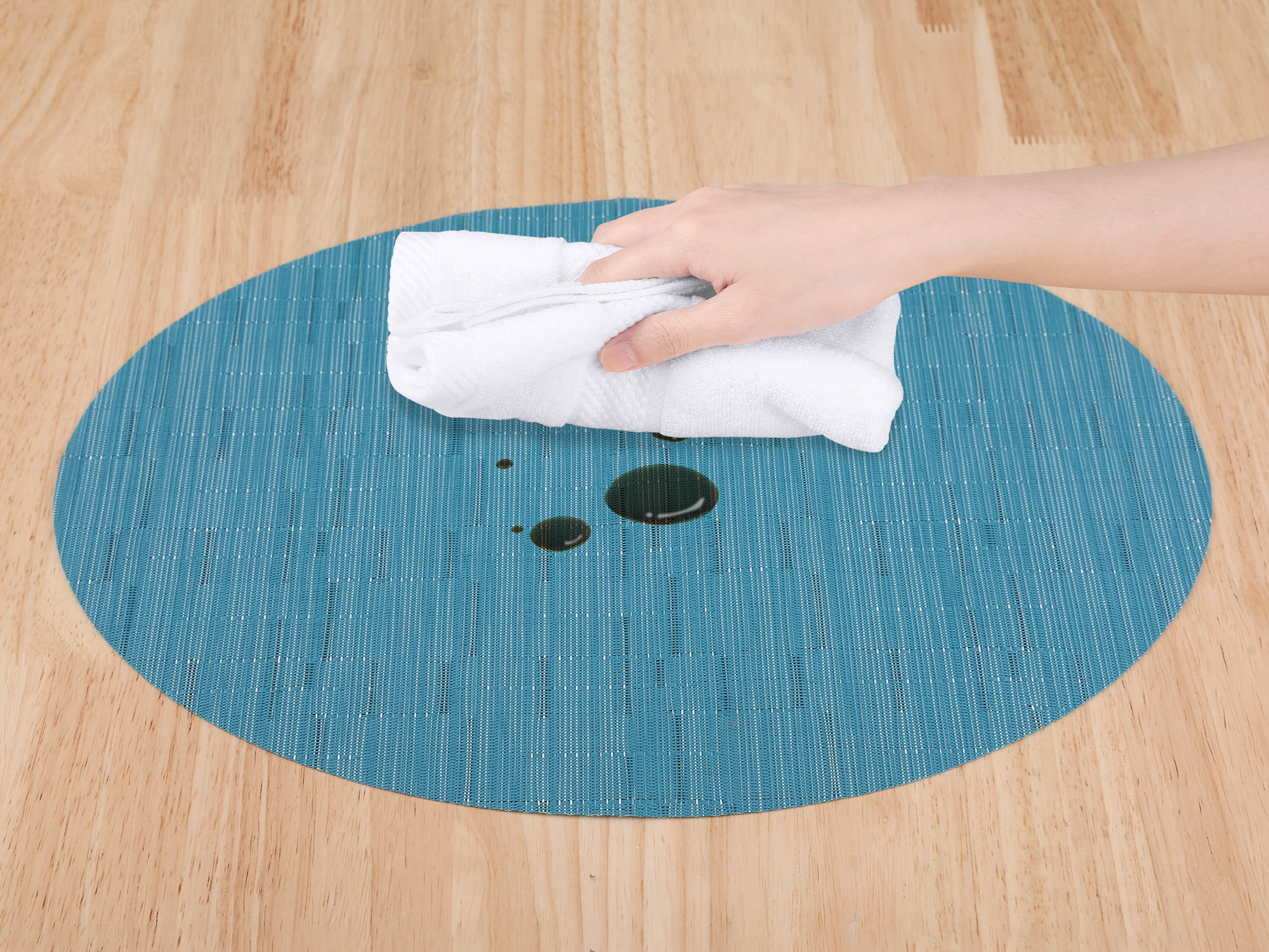 REGALWOVEN Placemats Set of 6 Oval Placemats for Kitchen Dining Table Decor Table Placemats Wipeable Table Mat Blue 18*12.5Inch