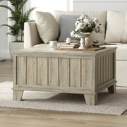 Bestco 31.5" Farmhouse Coffee Table with Storage Rustic Center Table Light Rustic Oak
