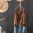 thumbnail image 4 of Women's Round-Neck Knit Vest – Solid Color Loose-Fit Cotton-Linen Sleeveless Top, Casual Layering Essential (Blue, Navy, Black, White, Red, Yellow, Coffee, Wine | M-XXL) | Yubnlvae (Coffee | XL), 4 of 4