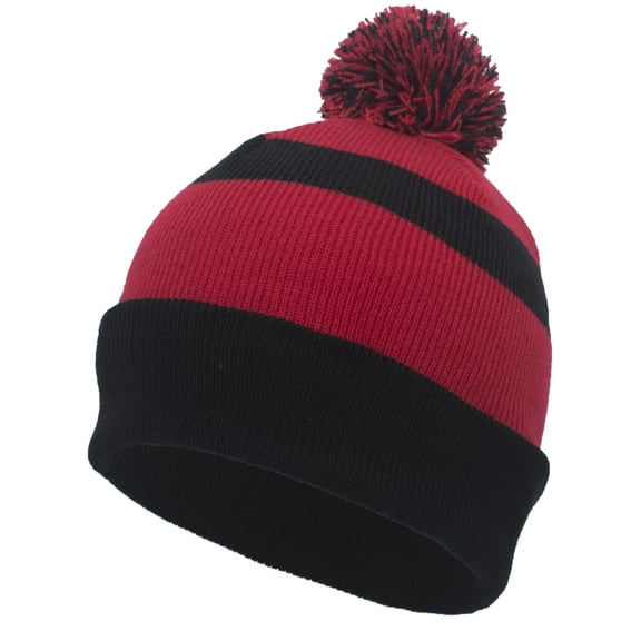 Pacific Headwear Adult Beanie Cap Unisex Black/Red/Black Os